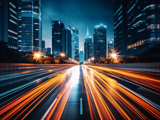 Fototapeta premium Nighttime urban traffic in beautiful motion blur