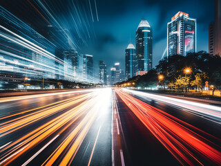 Fototapeta premium Motion blur captures urban beauty in night traffic
