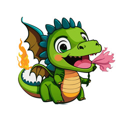 Fototapeta premium Baby fire dragon or dinosaur cute characters isolated vector. Fairytale monsters.