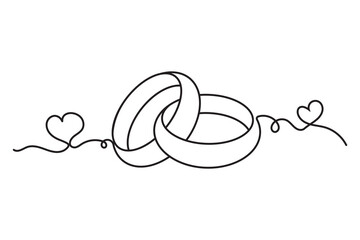 Wedding ring line art vector illustration on white background. Line art vector illustration pair of a wedding ring, Engagement ring. Wedding ring symbol line art drawing. Vector illustration

