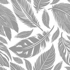 Fototapeta premium simple two-color seamless pattern of gray feathers on a white background, texture
