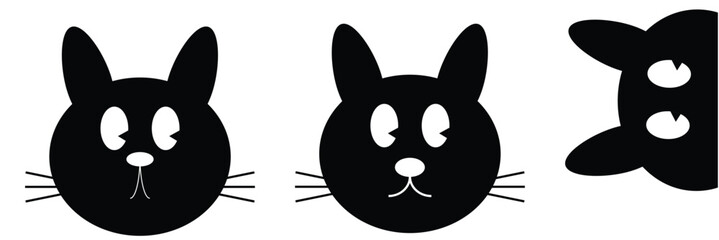 Fototapeta premium Black cat set. Waving hand. Pink paw print. Upside down face head. Cute cartoon kawaii funny sad character. Pet baby animal. Eps 10.
