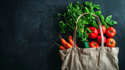 A bag of vegetables is displayed on a black background