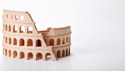Obraz premium human made wonders of the world concept paper origami isolated on white background of the the Colosseum in Rome, Italy . with copy space, simple starter craft for kids