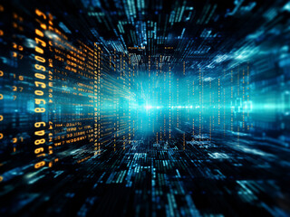 Modern computer background showcases a holographic code word