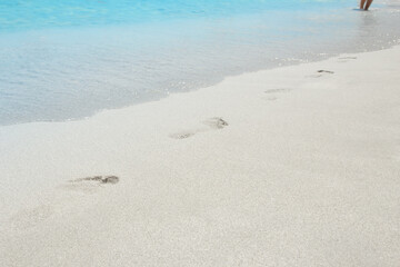 beautiful footprints in the sand near the sea on nature background