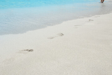 beautiful footprints in the sand near the sea on nature background