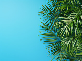 Fototapeta premium Travel-themed flat lay with tropical palm leaves
