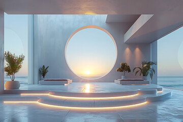 Modern and adaptable, the 3D podium with a striking neon effect creates a futuristic and vibrant image, perfect for displaying products or awards in a contemporary setting