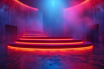 Modern and adaptable, the 3D podium with a striking neon effect creates a futuristic and vibrant image, perfect for displaying products or awards in a contemporary setting