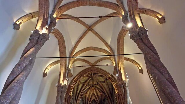 Interior of Monastery of Jesus of Setubal in Portugal. Church of the former Monastery of Jesus. First Manueline-style building in Portugal