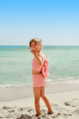 happy child on the beach in the nature of Cyprus