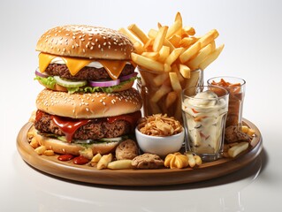Cheese burger - American cheese burger with Golden French fries and ketchup