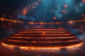 Modern and adaptable, the 3D podium with a striking neon effect creates a futuristic and vibrant image, perfect for displaying products or awards in a contemporary setting