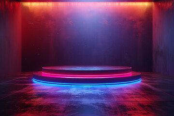 Modern and adaptable, the 3D podium with a striking neon effect creates a futuristic and vibrant image, perfect for displaying products or awards in a contemporary setting