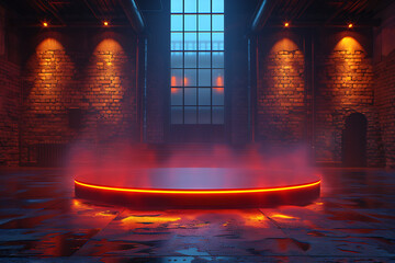 Modern and adaptable, the 3D podium with a striking neon effect creates a futuristic and vibrant image, perfect for displaying products or awards in a contemporary setting