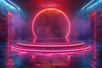 Modern and adaptable, the 3D podium with a striking neon effect creates a futuristic and vibrant image, perfect for displaying products or awards in a contemporary setting