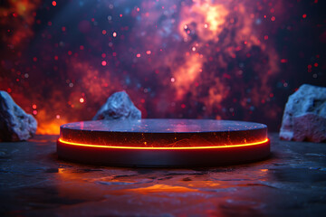 Modern and adaptable, the 3D podium with a striking neon effect creates a futuristic and vibrant image, perfect for displaying products or awards in a contemporary setting