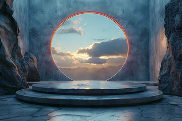 Modern and adaptable, the 3D podium with a striking neon effect creates a futuristic and vibrant image, perfect for displaying products or awards in a contemporary setting