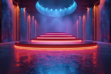 Modern and adaptable, the 3D podium with a striking neon effect creates a futuristic and vibrant image, perfect for displaying products or awards in a contemporary setting