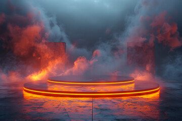 Modern and adaptable, the 3D podium with a striking neon effect creates a futuristic and vibrant image, perfect for displaying products or awards in a contemporary setting