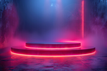 Modern and adaptable, the 3D podium with a striking neon effect creates a futuristic and vibrant image, perfect for displaying products or awards in a contemporary setting