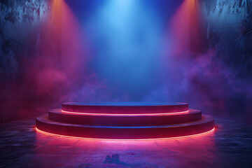 Modern and adaptable, the 3D podium with a striking neon effect creates a futuristic and vibrant image, perfect for displaying products or awards in a contemporary setting
