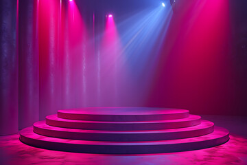 Modern and adaptable, the 3D podium with a striking neon effect creates a futuristic and vibrant image, perfect for displaying products or awards in a contemporary setting