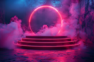 Modern and adaptable, the 3D podium with a striking neon effect creates a futuristic and vibrant image, perfect for displaying products or awards in a contemporary setting