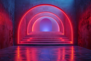 Modern and adaptable, the 3D podium with a striking neon effect creates a futuristic and vibrant image, perfect for displaying products or awards in a contemporary setting