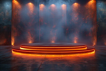 Modern and adaptable, the 3D podium with a striking neon effect creates a futuristic and vibrant image, perfect for displaying products or awards in a contemporary setting
