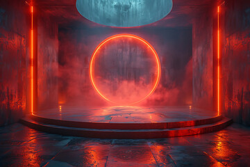 Modern and adaptable, the 3D podium with a striking neon effect creates a futuristic and vibrant image, perfect for displaying products or awards in a contemporary setting