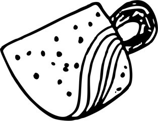 Restaurant, Café , Bon Appétit Doodle Line Art Illustration. Hand Drawn Pencil Vector Clip Art. Cup of coffee, tea