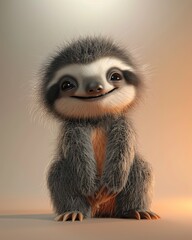 Fototapeta premium 3D cute and happy baby sloth.