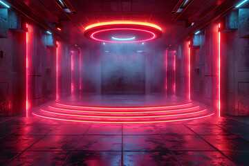 Modern and adaptable, the 3D podium with a striking neon effect creates a futuristic and vibrant image, perfect for displaying products or awards in a contemporary setting