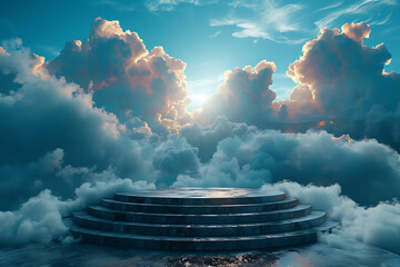 Modern and adaptable, the 3D podium with a striking neon effect creates a futuristic and vibrant image, perfect for displaying products or awards in a contemporary setting