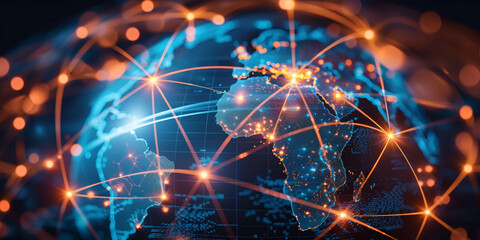 Digital world globe, concept of global network and connectivity on Earth, high speed data transfer and cyber technology, information exchange and international telecommunication