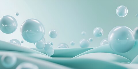 3D render of turquoise spheres floating in the air, creating an abstract background with soft shapes and soft edges
