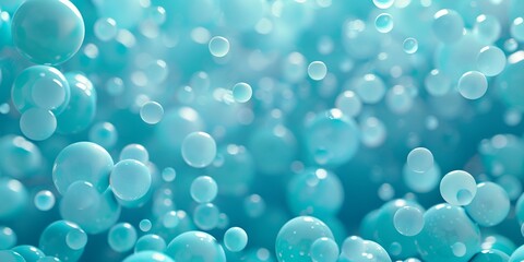 A sea of turquoise spheres floating in the air, creating an abstract and calming background for product packaging design
