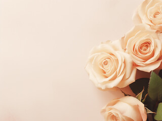 Beige background adorned with spring roses, offering space for your text