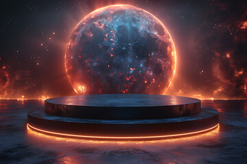 Modern and adaptable, the 3D podium with a striking neon effect creates a futuristic and vibrant image, perfect for displaying products or awards in a contemporary setting