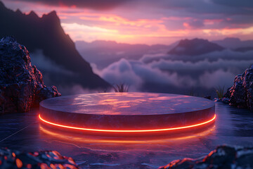 Modern and adaptable, the 3D podium with a striking neon effect creates a futuristic and vibrant image, perfect for displaying products or awards in a contemporary setting