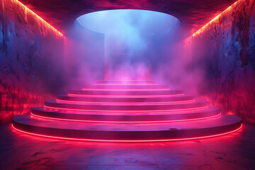 Modern and adaptable, the 3D podium with a striking neon effect creates a futuristic and vibrant image, perfect for displaying products or awards in a contemporary setting