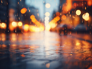 Outdoors, defocused lights create an urban backdrop