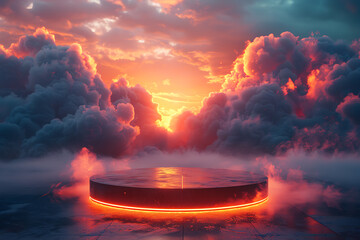 Modern and adaptable, the 3D podium with a striking neon effect creates a futuristic and vibrant image, perfect for displaying products or awards in a contemporary setting