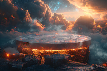 Modern and adaptable, the 3D podium with a striking neon effect creates a futuristic and vibrant image, perfect for displaying products or awards in a contemporary setting