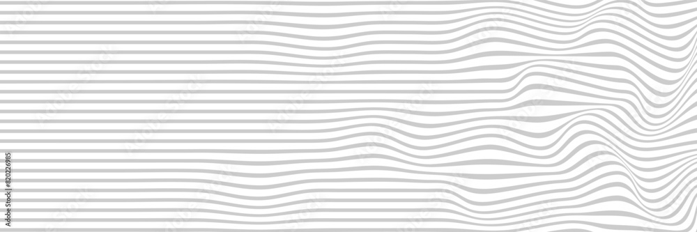 Wall mural Simple wavy abstract background, long banner. Vector illustration of horisontal stripes with optical illusion, op art.