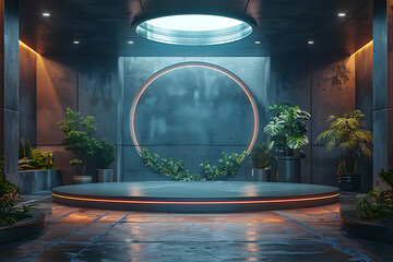 Modern and adaptable, the 3D podium with a striking neon effect creates a futuristic and vibrant image, perfect for displaying products or awards in a modern setting