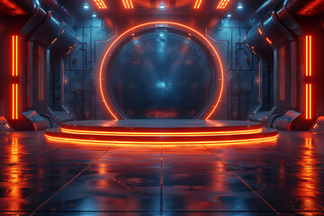 Modern and adaptable, the 3D podium with a striking neon effect creates a futuristic and vibrant image, perfect for displaying products or awards in a modern setting