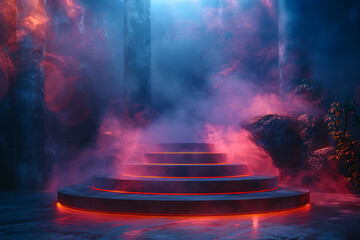 Modern and adaptable, the 3D podium with a striking neon effect creates a futuristic and vibrant image, perfect for displaying products or awards in a modern setting